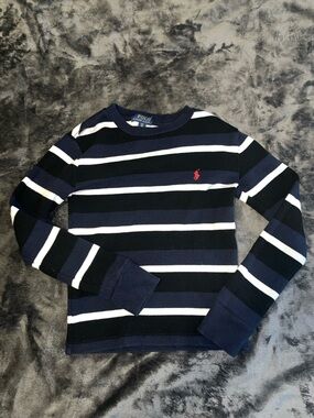 Polo by Ralph Lauren Navy, White & Black Striped Thermal Crew Boys Small